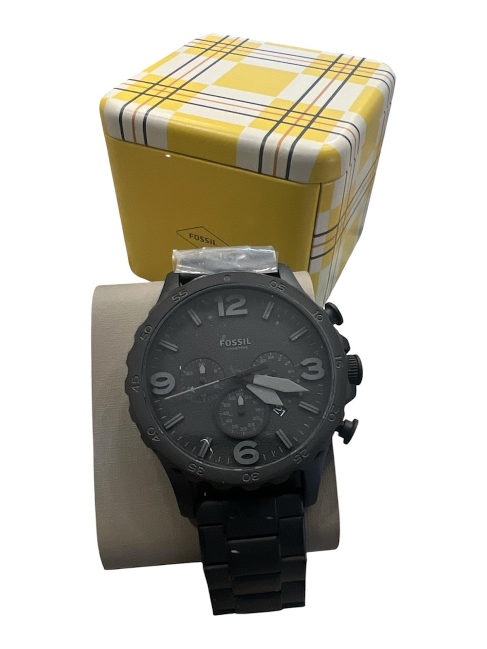 Fossil Nate Chronograph Men's Watch Black Stainless Steel JR1401 NWT MSRP $195